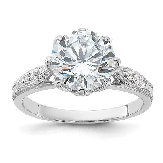 Sterling Silver Solitaire Accented 9mm Round-Cut 8 Prong CZ Ring