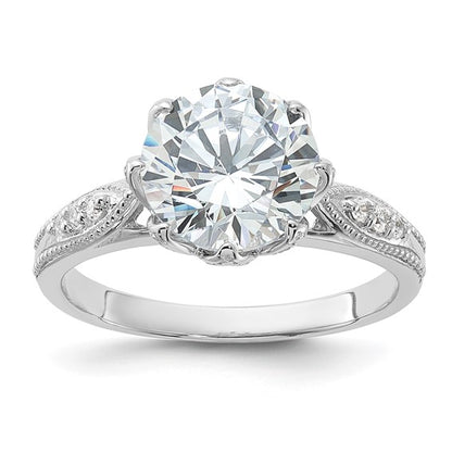 Sterling Silver Solitaire Accented 9mm Round-Cut 8 Prong CZ Ring