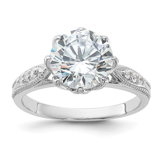 Sterling Silver Solitaire Accented 9mm Round-Cut 8 Prong CZ Ring