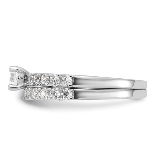 Sterling Silver 2-Piece CZ Wedding Ring & Band Set