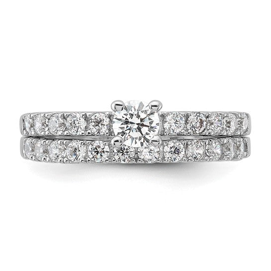 Sterling Silver 2-Piece CZ Wedding Ring & Band Set