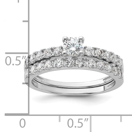 Sterling Silver 2-Piece CZ Wedding Ring & Band Set