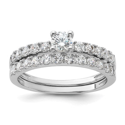 Sterling Silver 2-Piece CZ Wedding Ring & Band Set