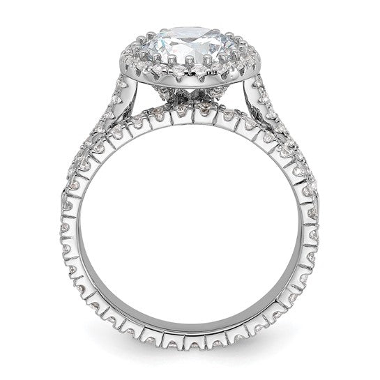 Sterling Silver Rhodium-Plated 2-Piece CZ Halo Engagement Ring and Eternity Band Set