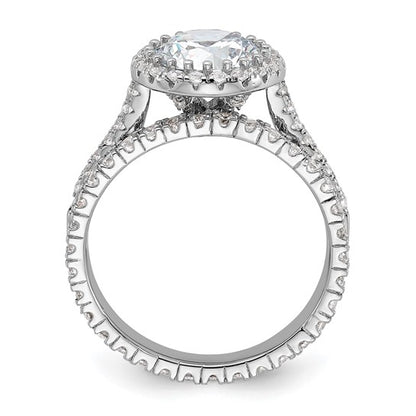 Sterling Silver Rhodium-Plated 2-Piece CZ Halo Engagement Ring and Eternity Band Set