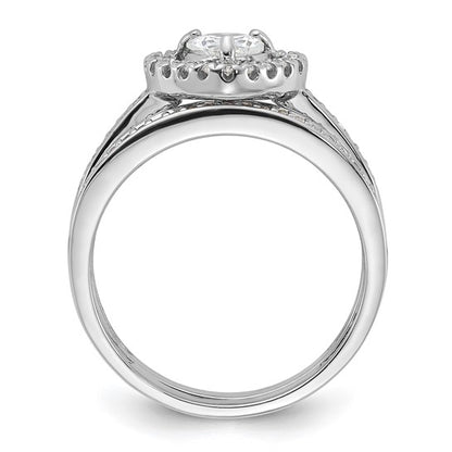 Sterling Silver Rhodium-Plated 2-Piece CZ Heart Engagement Ring and Band Set
