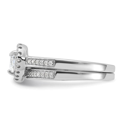 Sterling Silver Rhodium-Plated 2-Piece CZ Heart Engagement Ring and Band Set