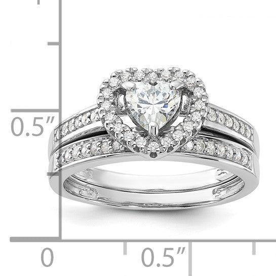 Sterling Silver Rhodium-Plated 2-Piece CZ Heart Engagement Ring and Band Set