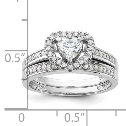 Sterling Silver Rhodium-Plated 2-Piece CZ Heart Engagement Ring and Band Set