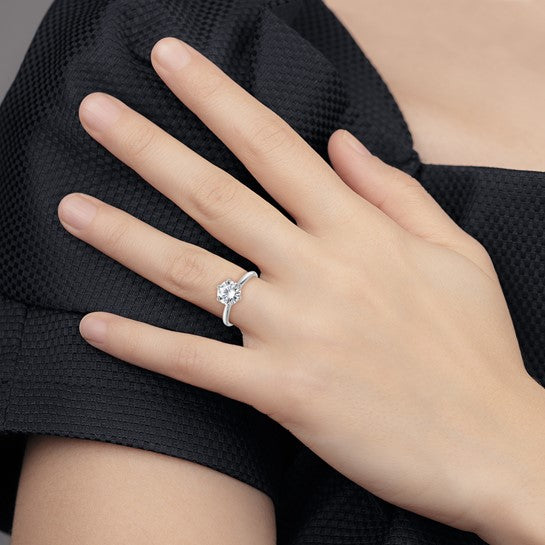 Sterling Silver Solitaire 9mm Round-Cut 6 Prong CZ Ring