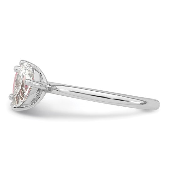 Sterling Silver Polished White Pear Shape & Pink Heart-Cut CZ Ring