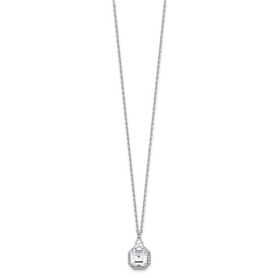 Sterling Silver Rhodium-Plated CZ Solitaire Halo Teardrop Necklace