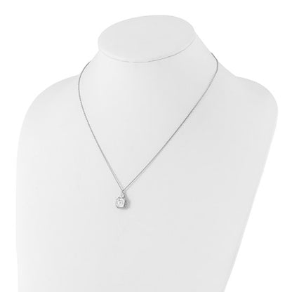 Sterling Silver Rhodium-Plated CZ Solitaire Halo Teardrop Necklace