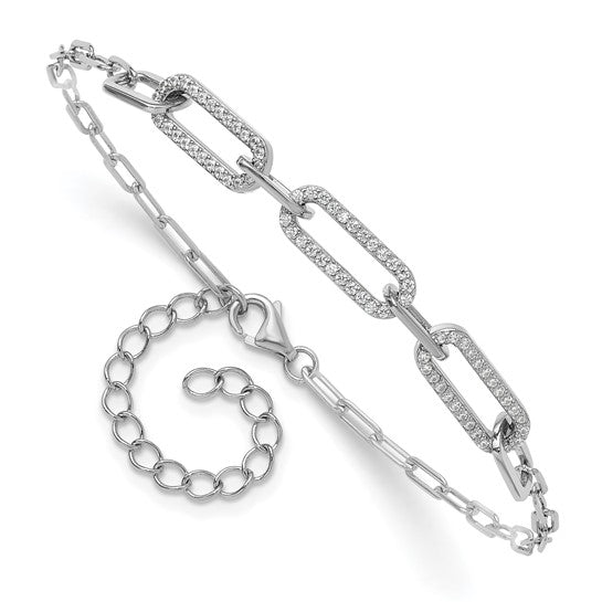 Sterling Silver CZ Paperclip Link Bracelet