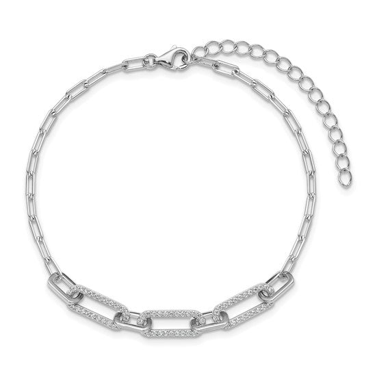 Sterling Silver CZ Paperclip Link Bracelet