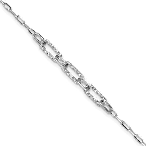 Sterling Silver CZ Paperclip Link Bracelet