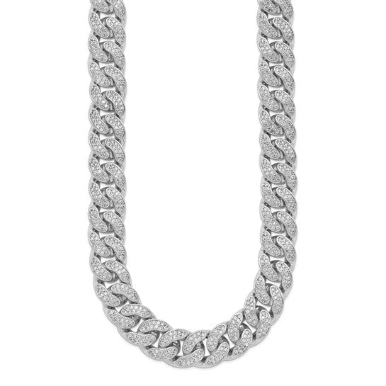 Sterling Silver CZ Stones Cuban Link Necklace