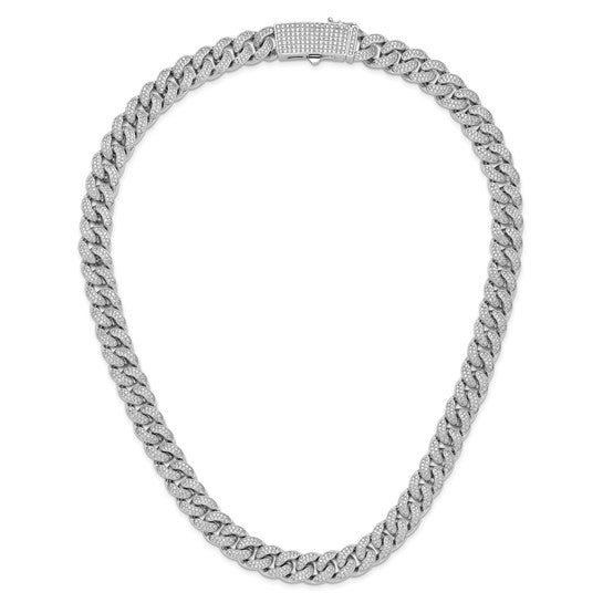 Sterling Silver CZ Stones Cuban Link Necklace