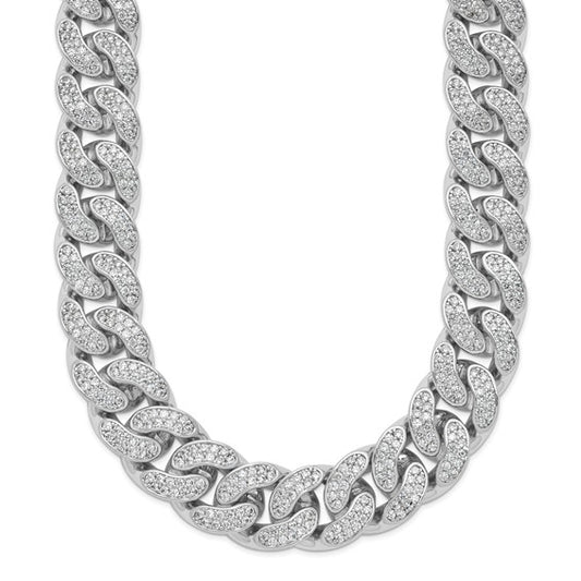 Sterling Silver CZ Stones Cuban Link Necklace