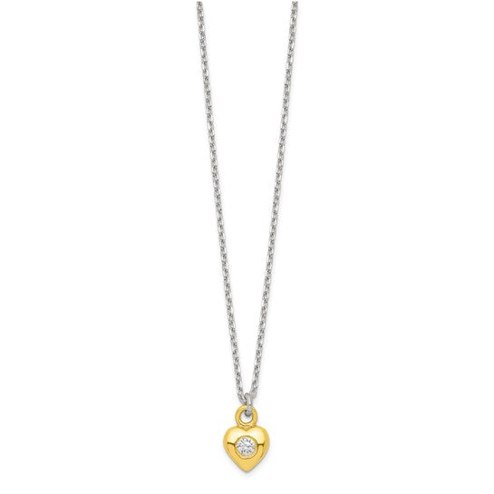 Sterling Silver & Gold-Plated CZ Heart Necklace & Post Earring Set