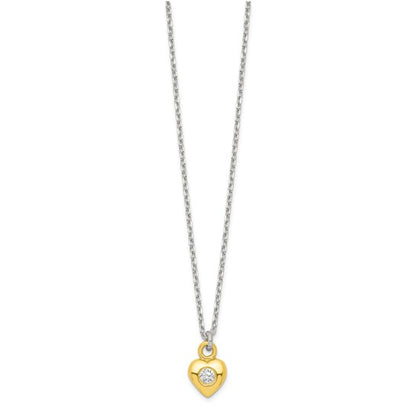 Sterling Silver & Gold-Plated CZ Heart Necklace & Post Earring Set