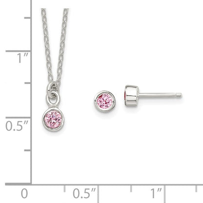 Sterling Silver Pink Bezel-Set Necklace & Post Earring Set