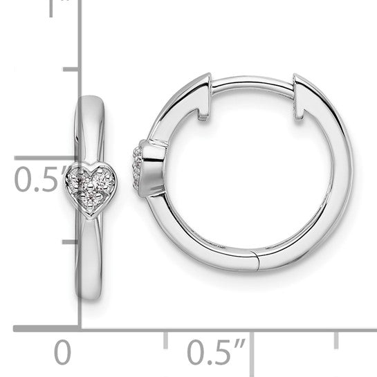 Sterling Silver Rhodium-Plated Diamond Heart Huggie Earrings