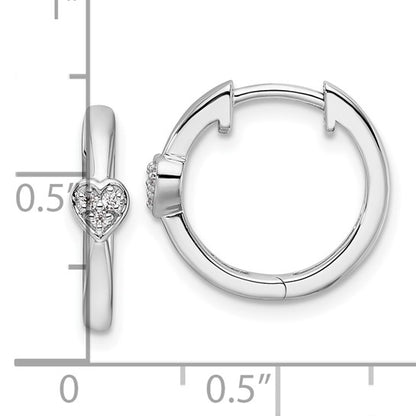 Sterling Silver Rhodium-Plated Diamond Heart Huggie Earrings