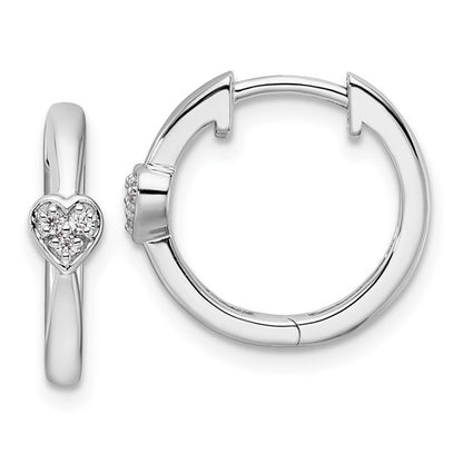 Sterling Silver Rhodium-Plated Diamond Heart Huggie Earrings