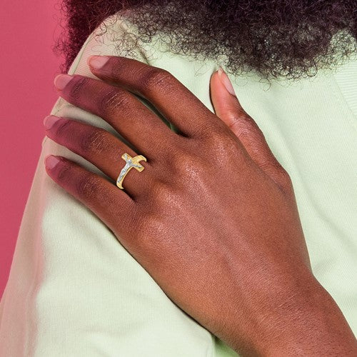 14k Two-Tone Crucifix Ring