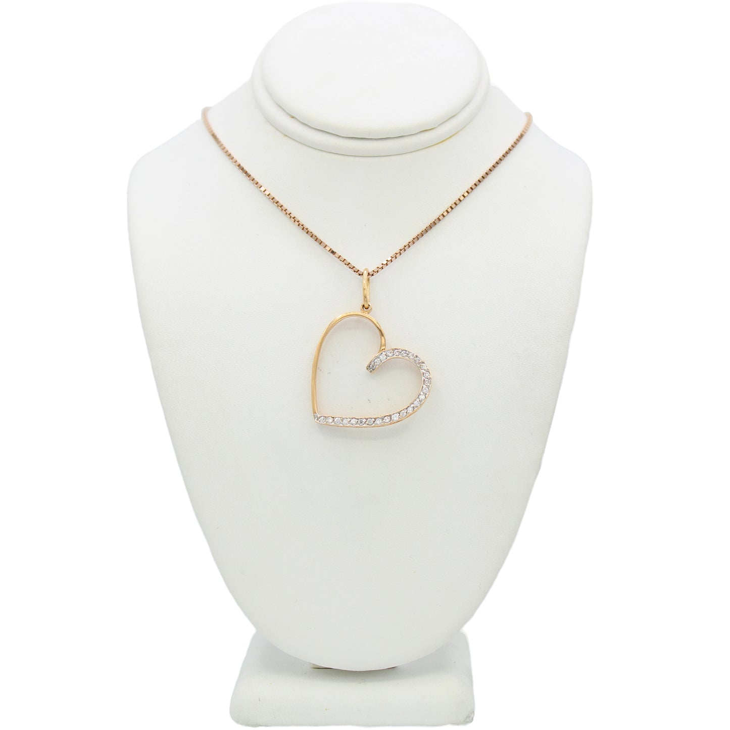 14k Rose Gold Diamond Open Heart Pendant