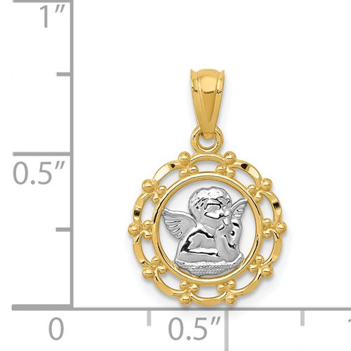 14k Two-Tone Framed Angel Charm
