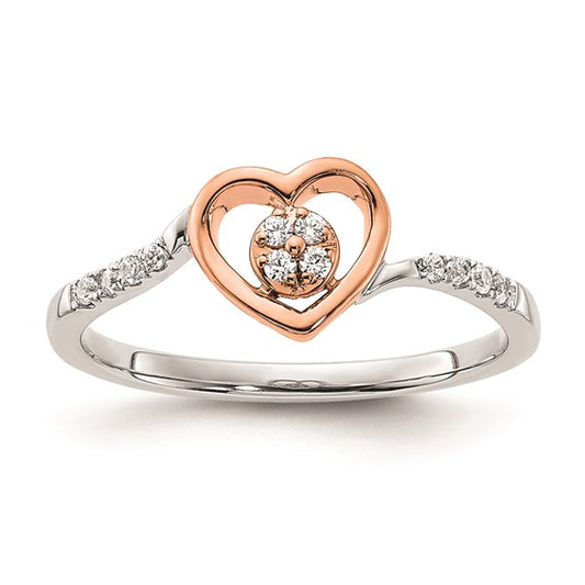 14k Two-Tone Diamond Heart Cluster Promise Ring