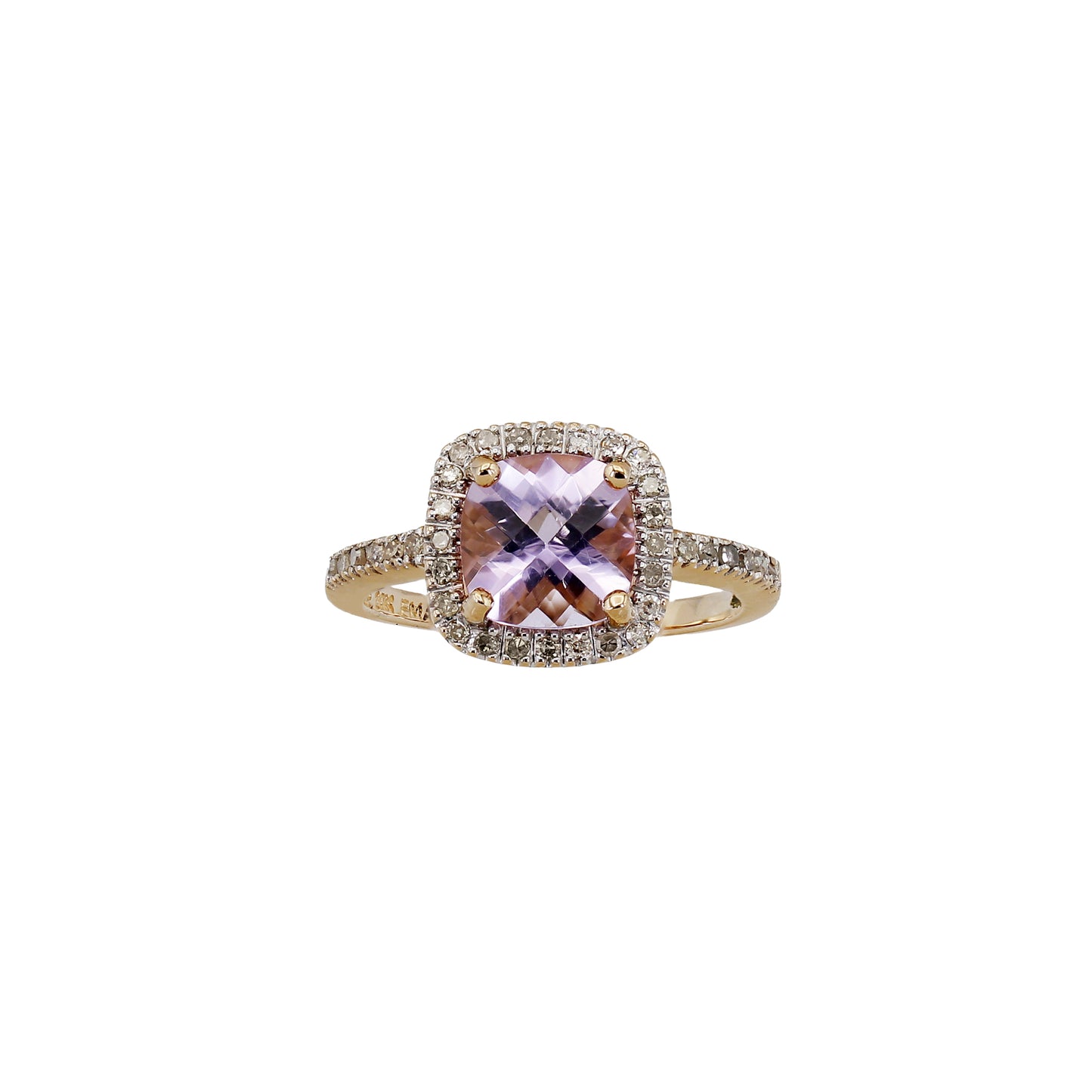 14k Rose Gold Cushion-Cut Pink Quartz Halo Diamond Ring