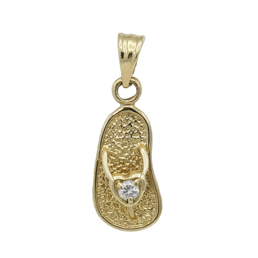 14k Yellow Gold CZ Flip-Flop Sandal Charm Pendant