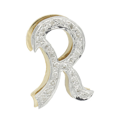 14k Yellow Gold Large Shadow Double-Plated Diamond Initial "R" Charm Pendant