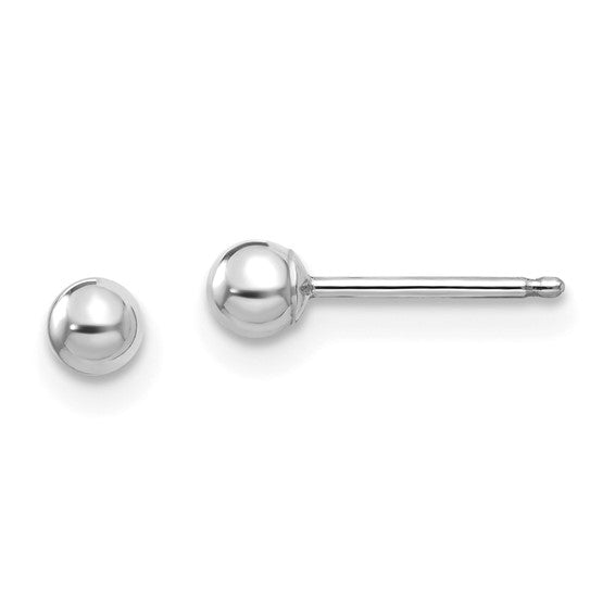 14k White Gold Polished Ball Post Earrings - 3.00 mm