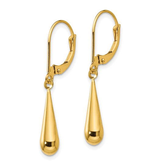 14k Yellow Gold Teardrop Dangle Lever-Back Earrings