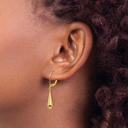 14k Yellow Gold Teardrop Dangle Lever-Back Earrings