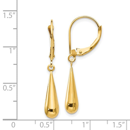 14k Yellow Gold Teardrop Dangle Lever-Back Earrings