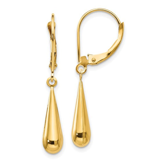 14k Yellow Gold Teardrop Dangle Lever-Back Earrings