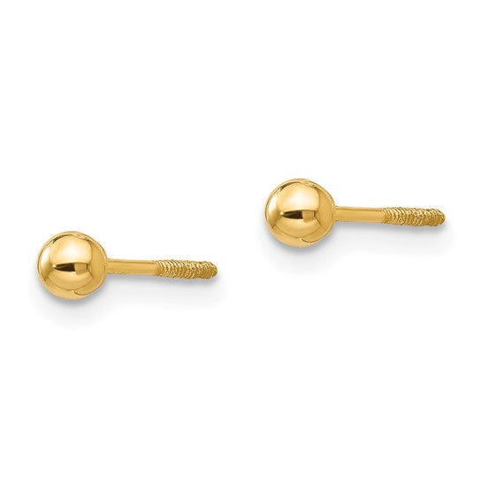 14k Yellow Gold Polished Ball Screwback Post Earrings - 3mm