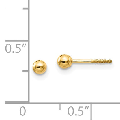 14k Yellow Gold Polished Ball Screwback Post Earrings - 3mm