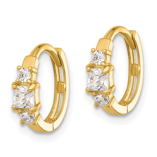 14k Yellow Gold 3-Stone CZ Huggie Earrings