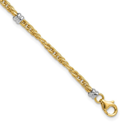 14k Two-Tone Polished Fancy Beaded Station Bracelet