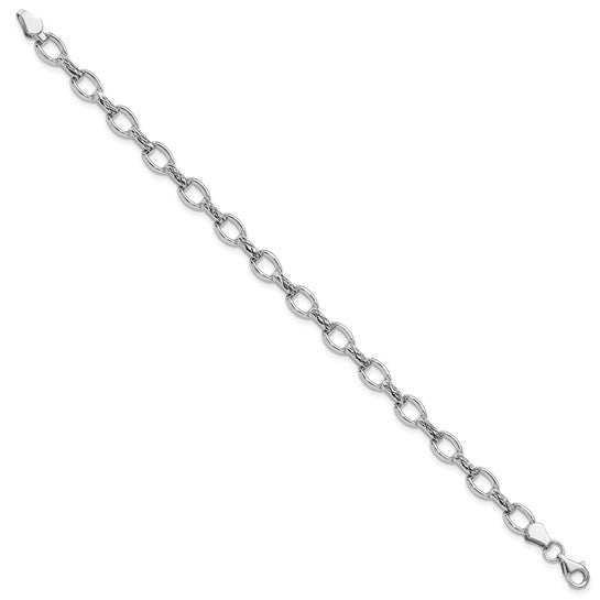 14k White Gold Diamond-Cut Polished Fancy Link Bracelet