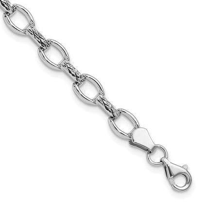 14k White Gold Diamond-Cut Polished Fancy Link Bracelet