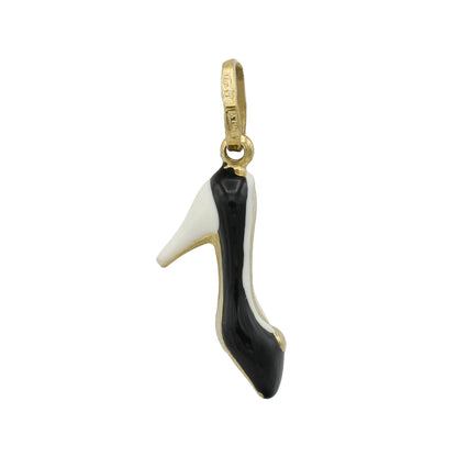 14k Yellow Gold Black & White Enameled High Heels Shoe Pendant