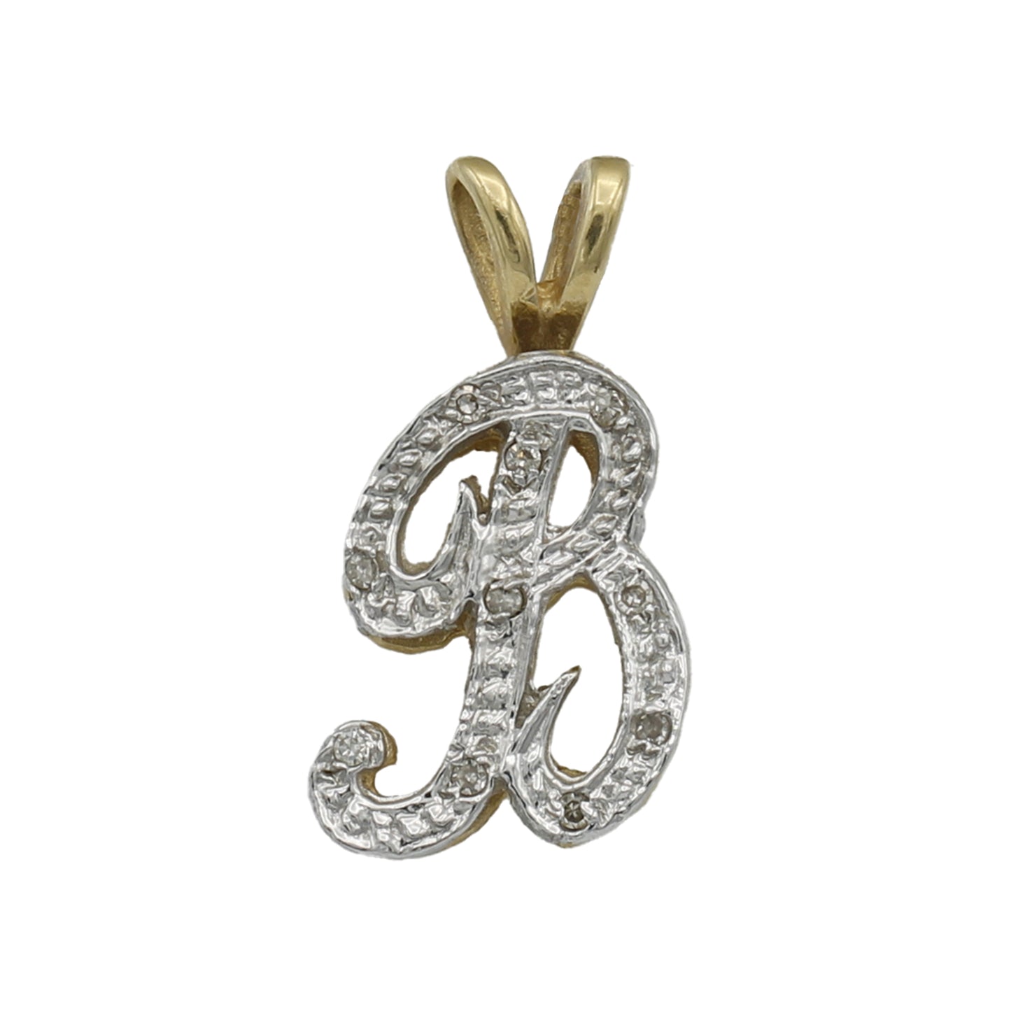 14k Yellow Gold Small Double-Plated Diamond Initial "B" Charm Pendant