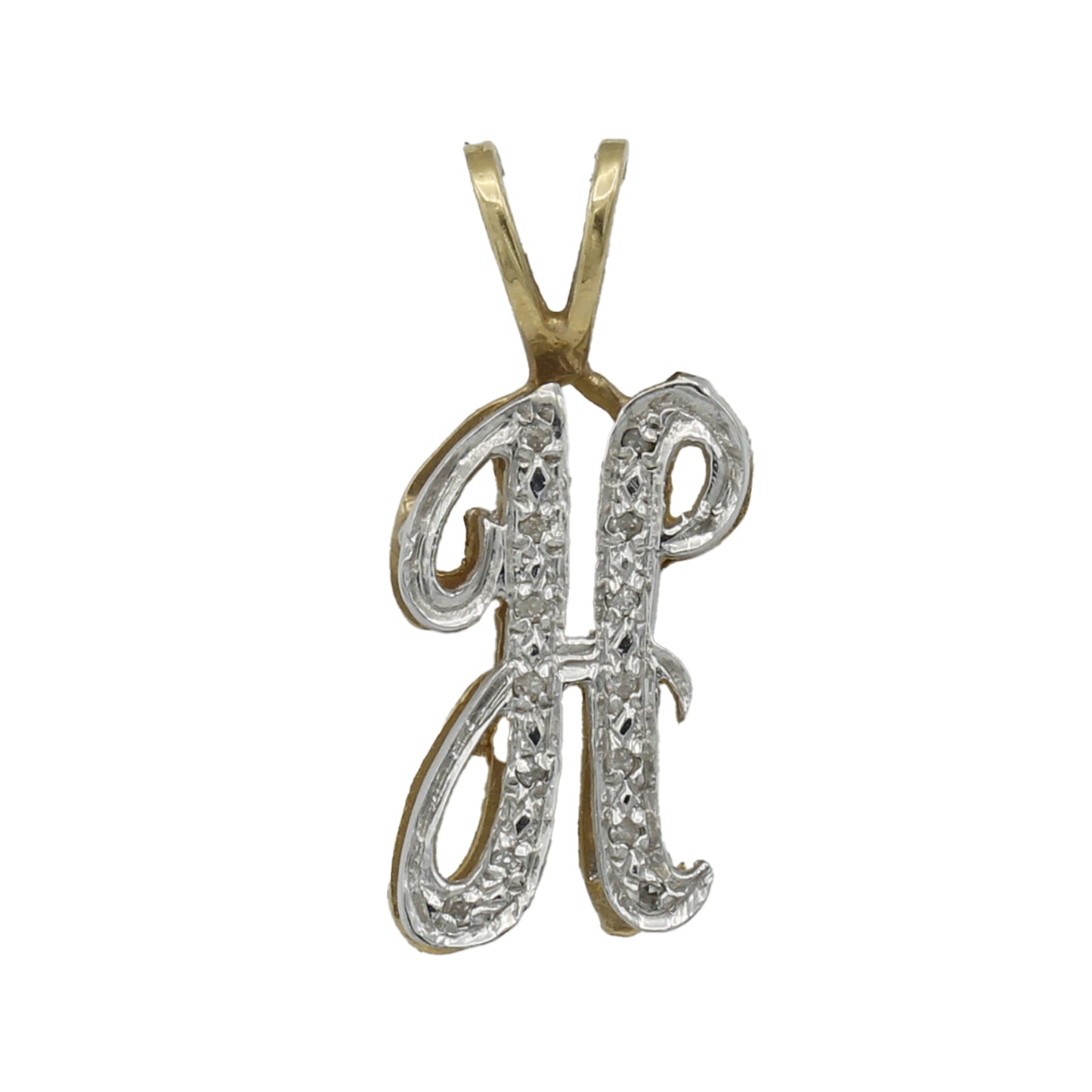 14k Yellow Gold Small Double-Plated Diamond Initial "H" Charm Pendant